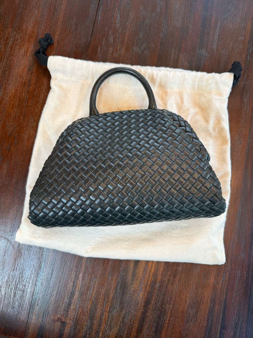 Bottega Veneta Small Intrecciato Top Handle Bag in black leather